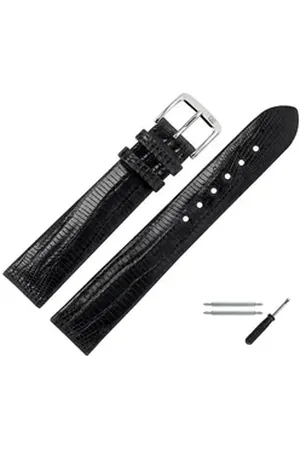 MARBURGER Uhrenarmband 16mm Leder Eidechse (Teju) Schuppung schwarz|silberfarben