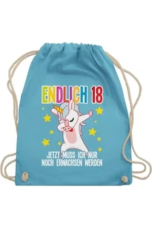 Shirtracer Turnbeutel Endlich Achtzehn nur noch erwachsen werden Einhorn Dab, 18. Geburtstag blau