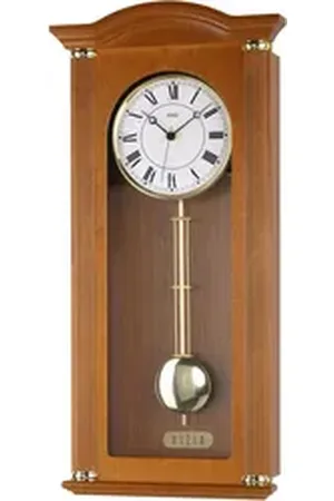 Ams Funk-Pendelwanduhr F5014/9 (Quarzuhr, Holz-/Glasgehäuse, Erle Kirsche,Esszimmer,Made in Germany) braun