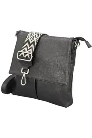 Adel Bags Schultertasche ELLA Umhängetasche für Damen mit 2 Riemen, echtes Leder, hergestellt in Italien schwarz