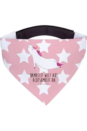 Mr. & Mrs. Panda Hundefliege Einhorn Yoga - Rot Pastell - Geschenk, Halstuch, Joga, Achtsamkeit, U, Polyester rot L | 33 cm x 33 cm