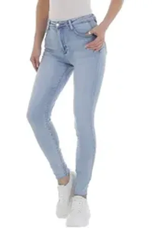 Ital-Design Skinny-fit-Jeans Damen Freizeit Used-Look Stretch High Waist Jeans in Hellblau blau XS/34