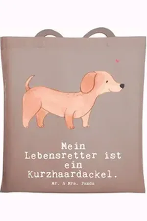 Mr. & Mrs. Panda Tragetasche Dackel Kurzhaardackel Lebensretter - Braun Pastell - Geschenk, Strand (1-tlg), Emotionale Sprüche braun