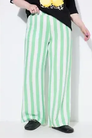 STUDIO UNTOLD Schlupfhose Musselin-Hose Wide Legs Streifen Elastikbund grün 52