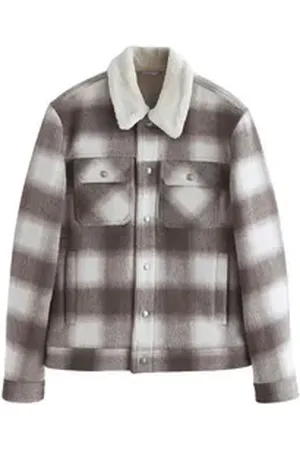 Next Blouson Karierte Trucker-Jacke mit Plüschfutter Wollanteil (1-St) beige XS