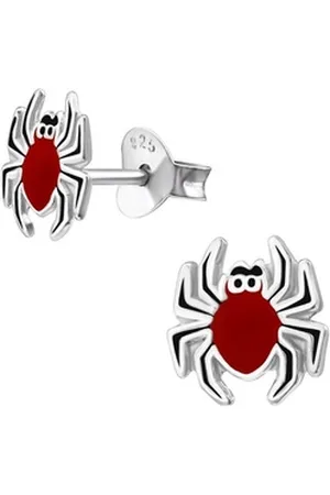 Bungsa Ohrring-Set Ohrstecker rote Spinne aus 925 Silber Kinder (1 Paar (2 Stück), 2-tlg), Ohrschmuck Ohrringe rot|schwarz|silberfarben