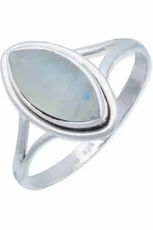 mantraroma Silberring SARALA Ellipse aus 925 Silber mit Regenbogen Mondstein (Ring mit Schmuckbeutel), Damenring aus 925er Silber weiß 62
