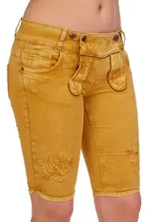 hangOwear Trachtenjeans Trachtenjeans Damen - OVIDA Bermuda - senfgelb, weinrot gelb 46