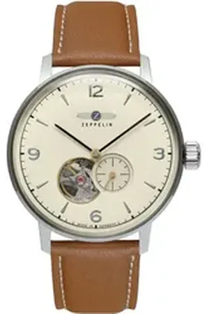 Zeppelin Automatikuhr Hindenburg Automatik, sustainable Planet 8066-5_n, Armbanduhr, Herrenuhr, offene Unruh, Made in Germany braun