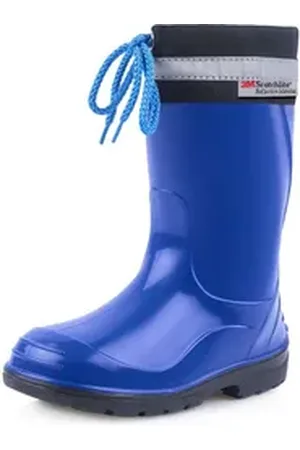 Ladeheid Lange Regenschuhe für Mädchen und Jungen LA-972 Gummistiefel Kinder mit Stulpe zum Schnüren blau|schwarz 30