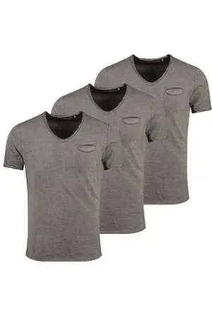 Key Largo T-Shirt Soda vintage Look uni Basic T00619 V-Ausschnitt unifarben kurzarm slim fit grau L