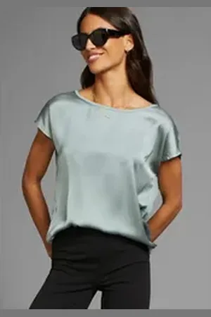 Laura Scott Shirtbluse aus Satin und Jersey grau|grün 38