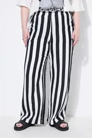STUDIO UNTOLD Schlupfhose Musselin-Hose Wide Legs Streifen Elastikbund schwarz 56