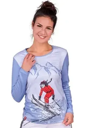 Almgwand Trachtenshirt Funktionsshirt Ski Damen - SCHNAITSTADLALM - grau, hellblau blau XL