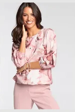 Laura Scott Druckbluse mit femininen Blumen-Print grün|rosa 46