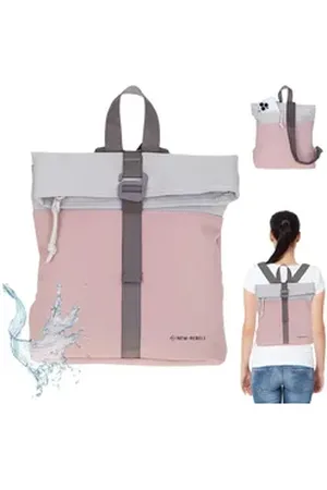 NEW REBELS Freizeitrucksack Damen klein Rucksack Handtasche Tasche, Reise Freizeit Bag wasserabweisend aus Plane + bagboom Etui beige|rosa