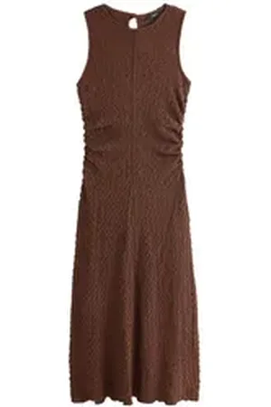 Next Maxikleid Ärmelloses strukturiertes Midikleid, Raffdetails (1-tlg) braun 42 (GB: 14)