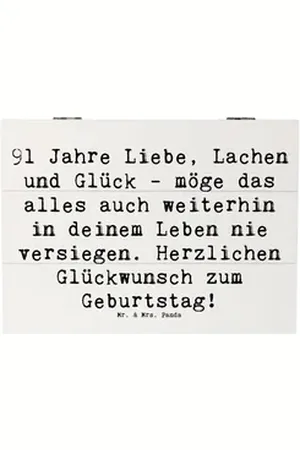 Mr. & Mrs. Panda Dekokiste Spruch 91. Geburtstag 25 x 18 cm - Weiß - Geschenk, Glück, Schatulle, (1 St), Handgefertigt weiß