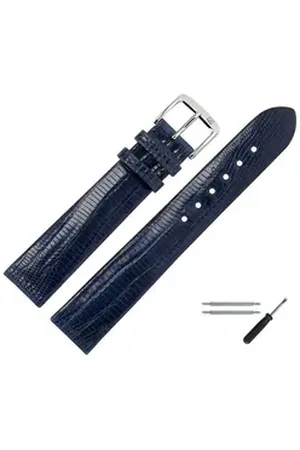 MARBURGER Uhrenarmband 16mm Leder Eidechse (Teju) Schuppung blau|silberfarben