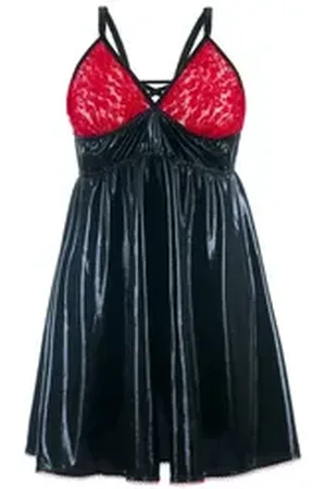 Andalea Babydollkleid Schwarz/rotes Wetlook Chemise SB/1003 Sexy Base Kollektion by bunt|rot|schwarz 38/40