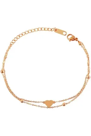 Akzent Armband Hillary Armband aus Edelstahl, Herzelement, roségoldfarben (Einzeln), Damen Armband braun