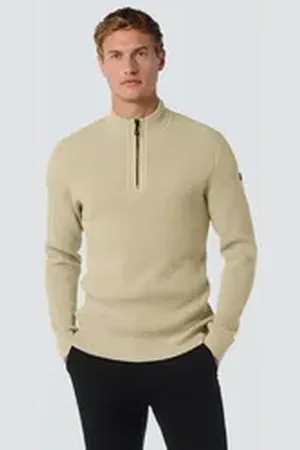 No Excess Rollkragenpullover Jacquard-Pullover mit halbem Reißverschluss beige XXXL