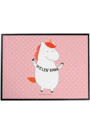 Mr. & Mrs. Panda Schreibtischunterlage Einhorn Dankeschön - Rot Pastell - Geschenk, Schreibtisch Unterlagen, (1 tlg) rot