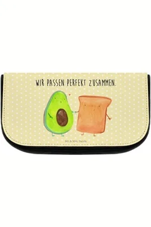 Mr. & Mrs. Panda Kosmetiktasche Avocado Toast - Gelb Pastell - Geschenk, Vegan, Verlobungsparty, Kosm (1-tlg), Übersichtliche Fächer gelb