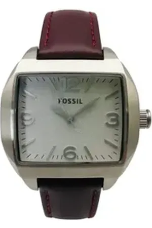 Fossil Quarzuhr Edelstahl Lederband Silber Rotbraun - C181001-5