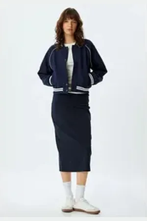 Koton Midirock Midi Länge Mit Schlitzdetail blau M