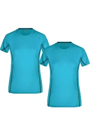 James & Nicholson Laufshirt Doppelpack Damen Sportshirt mit reflektierenden Details JN422 (Doppelpack, 2 Stück) Feuchtigkeitsregulierend, atmungsaktiv und schnell trocknend blau M