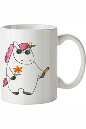 Mr. & Mrs. Panda Kinderbecher Einhorn Woodstock - Weiß - Geschenk, Plastiktasse, Joint, witzig, Spa, Kunststoff, Mikrowellenbeständig weiß