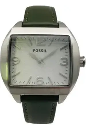 Fossil Quarzuhr Edelstahl Lederband Silber Grün - C181001-6
