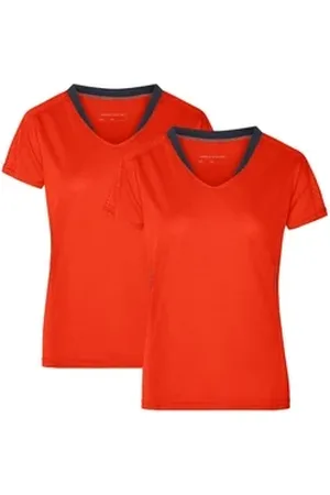 James & Nicholson Laufshirt Doppelpack Damen Kurzarm Laufshirt Running T-Shirt JN471 (Doppelpack, 2 Stück) Atmungsaktiv und Feuchtigkeitsregulierend orange S