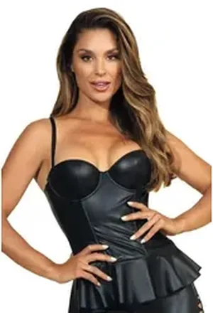 Axami Corsage Korsett Kunstleder schwarz Reißverschluss Latexlook Wetlook (einzeln) schwarz 75C