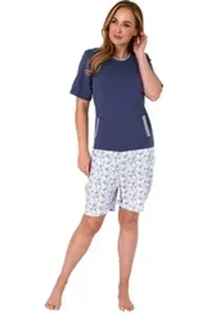 Normann Care Pyjama Damen Pflegeoverall kurzarm mit Reissverschluss am Rücken und am Bein blau XL