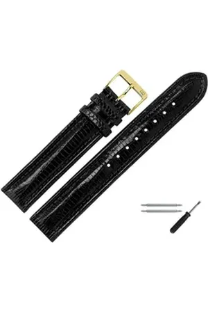 MARBURGER Uhrenarmband 20mm Leder Eidechse (Teju) Schuppung schwarz
