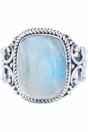 mantraroma Silberring SERAPANA aus 925 Silber mit Regenbogen Mondstein (Ring mit Schmuckbeutel), Damenring aus 925er Silber weiß 58