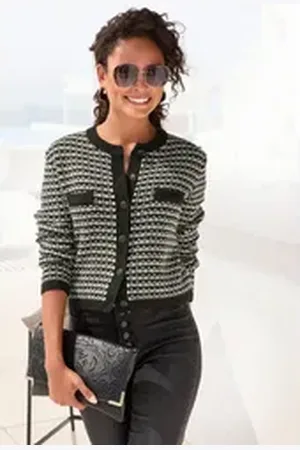 Lascana Strickjacke mit Karomuster, markante Knopfleiste, casual-chic schwarz 32/34
