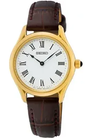 Seiko Quarzuhr SWR072P1, Armbanduhr, Damenuhr, Lederarmband, Saphirglas braun