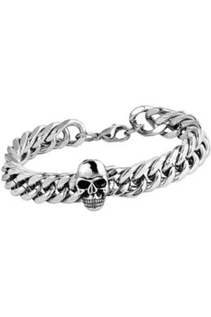 Akzent Edelstahlarmband Grayson Panzerarmband aus Edelstahl, Totenkopf, (Einzeln) silberfarben 24