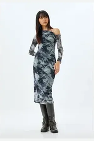 Koton Midikleid Midi Länge Asymmetrisch grau L