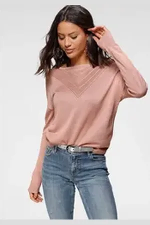 Laura Scott Rundhalspullover mit Ajour-Muster rosa 34