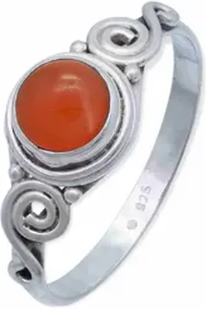mantraroma Silberring KINURI aus 925 Silber mit Karneol (Ring mit Schmuckbeutel), Damenring aus 925er Silber orange 52