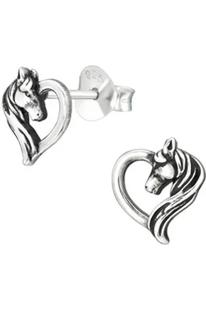 Bungsa Ohrring-Set Ohrstecker Pferdekopf in Herz aus 925 Silber Kinder (1 Paar (2 Stück), 2-tlg), Ohrschmuck Ohrringe silberfarben