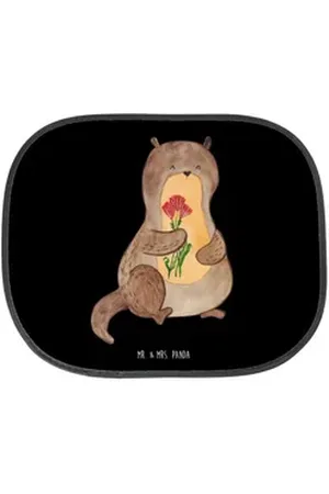 Mr. & Mrs. Panda Sonnenschutz Otter Blumenstrauß - Schwarz - Geschenk, Sonnenschutz Autoscheibe, So, Seidenmatt, Einzigartiges Design schwarz