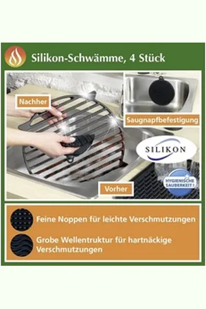 MAXIMEX Schwamm Silikon Schwämme, rund, 4 Stück, schwarz schwarz