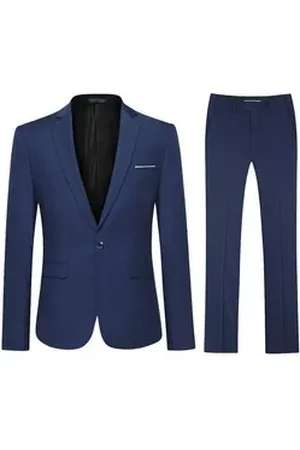 Allthemen Anzug (2 tlg) Herrenanzug im Slim Fit Einfarbiger Businessanzug für Männer blau 48