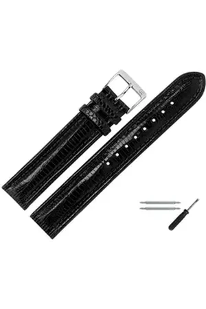 MARBURGER Uhrenarmband 18mm Leder Eidechse (Teju) Schuppung schwarz|silberfarben