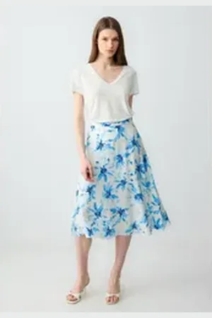 Jimmy Key Minirock Relaxed Fit Midi-rok met hoge taille en bloemenmotief weiß L